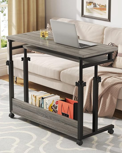 Tribesigns Portable Desk for Sofa and Bed, Height Adjustable Mobile Laptop Table Small Standing Desk Rolling Computer Cart with Keyboard Tray on Wheels for Home Office (Grey) - LeafyLoom