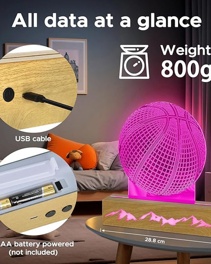 3D Basketball Night Light - Idea Gifts for Kid/fans, Acrylic Night Lights with Remote Control 16 Colors Changing Basketball Decoration - LeafyLoom