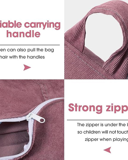 2 Pcs 100L Stuffed Animal Storage Bean Bag Chair Cover (No Filler) for Kids Soft Corduroy Stuffable Bean Bag Zipper for Organizing Children Plush Toys(Dusty Pink) - LeafyLoom