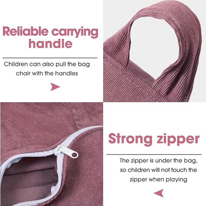 2 Pcs 100L Stuffed Animal Storage Bean Bag Chair Cover (No Filler) for Kids Soft Corduroy Stuffable Bean Bag Zipper for Organizing Children Plush Toys(Dusty Pink) - LeafyLoom