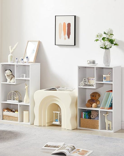 VECELO Small White Bookshelf, 5 Cube Shelf, Fits Tallest Hardcovers, Horizontal Available, Storage Organzier for Home Office, Pearl White - LeafyLoom
