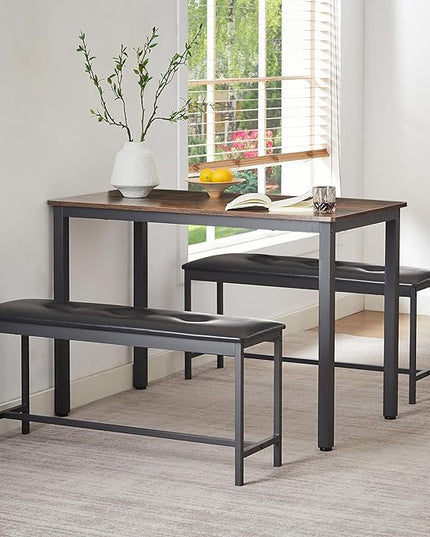 NicBex Dining Table Set Breakfast Nook Table Set Barstool Dining Table with 2 Pu Upholstered Benches Industrial Style Dining Table and Chairs for Kitchen, Living Room, Rustic Brown - LeafyLoom