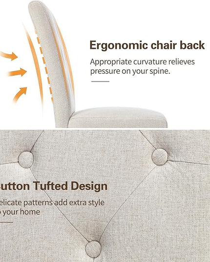 VECELO Upholstered Dining Chairs Set of 4 Modern Fabric and Solid Wood Legs & High Back, Parsons for Kitchen/Living Room-Beige - LeafyLoom