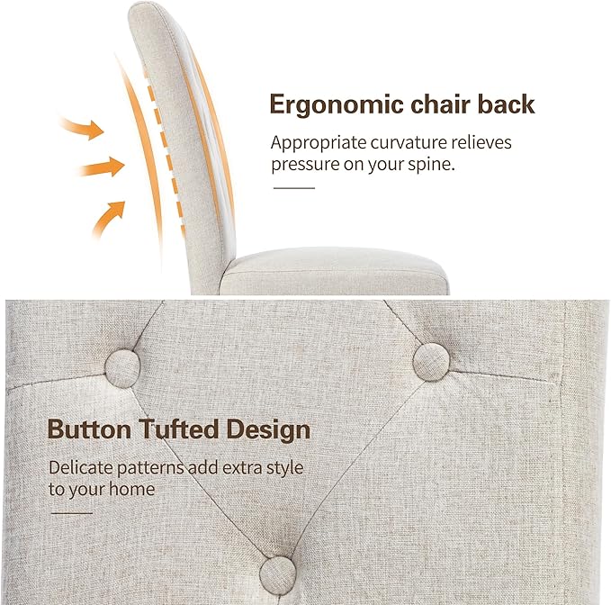 VECELO Upholstered Dining Chairs Set of 4 Modern Fabric and Solid Wood Legs & High Back, Parsons for Kitchen/Living Room-Beige - LeafyLoom