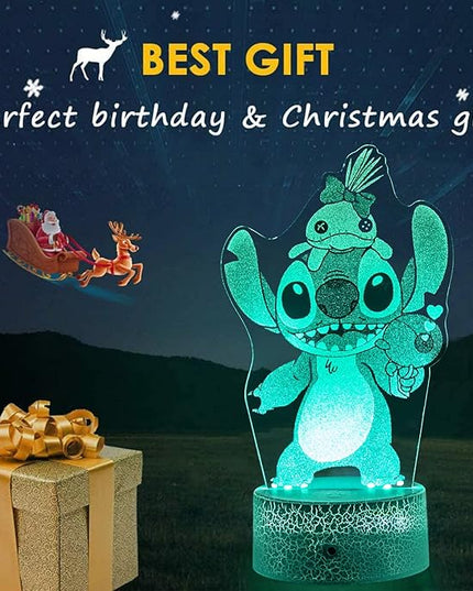 Stitch Night Light for Kids,Stitch Gifts,Christmas and Birthday Party Supplies for Boys/Girls, Stitch Decoration 3D Night Light, 16 Colors Change with Remote - LeafyLoom