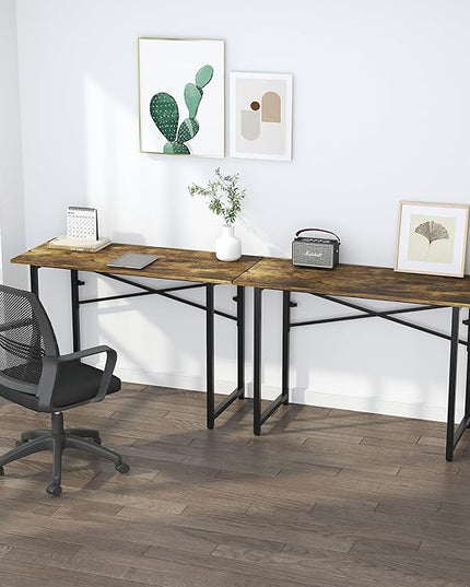 47 inch Folding Computer Desk, Writing Gaming Computer Camping Table, No Assembly Required Home Office Desk, Rustic Brown - LeafyLoom