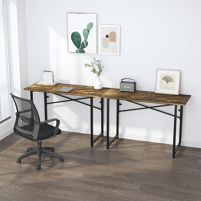 47 inch Folding Computer Desk, Writing Gaming Computer Camping Table, No Assembly Required Home Office Desk, Rustic Brown - LeafyLoom