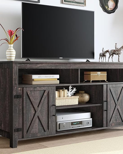 YITAHOME Highboy Farmhouse Barn Door TV Stand for 65 Inch TV, Modern Entertainment Center for 300 lbs, TV Media Console Storage TV Cabinet for Living Room, Dark Rustic Oak, 59.5” - LeafyLoom