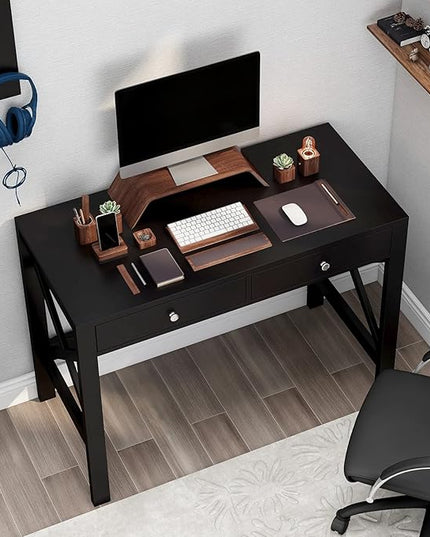 ChooChoo Home Office Desk Writing Computer Table Modern Design Black Desk with Drawers, Makeup Vanity Table - LeafyLoom
