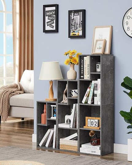 VECELO Small Bookshelf, 4 Cube Slim Bookcase, Fits Tallest Hardcovers, Horizontal Available, Modern Floor Standing Unit, Each Shelf Hold Up to 66 LBS, Modern Gray - LeafyLoom