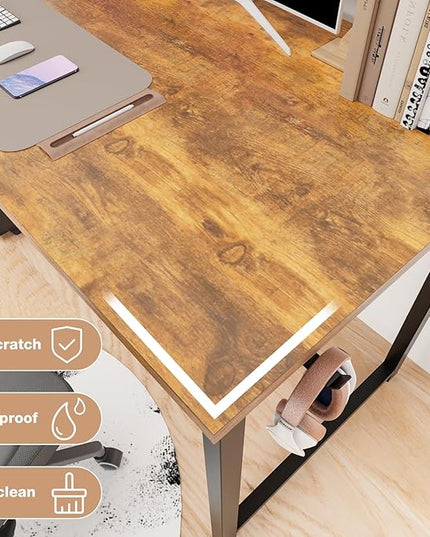 DUMOS 32 Inch Office Small Computer Desk Modern Simple Style Writing Study Work Table for Home Bedroom - Rustic Brown - LeafyLoom