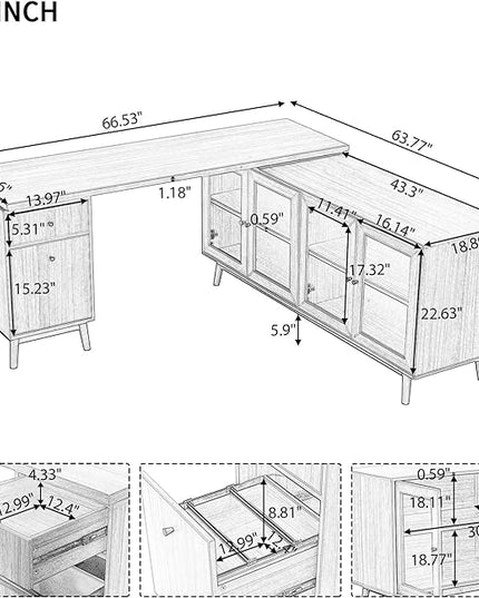 NicBex Laik-DW-00033-DX Desks, 66.53" W x 63.77" D x 30.31" H, Teak - LeafyLoom