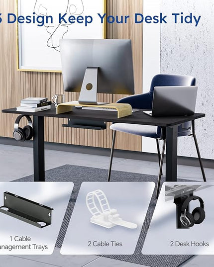 Standing Desk, Height Adjustable Desks with Powerful Motor and Cable Management,electric Sit Stand Desk with Hight Preset Design for Home Office Use 55x24 in Black - LeafyLoom