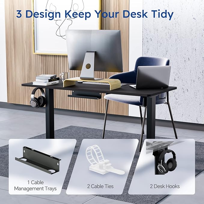 Standing Desk, Height Adjustable Desks with Powerful Motor and Cable Management,electric Sit Stand Desk with Hight Preset Design for Home Office Use 55x24 in Black - LeafyLoom