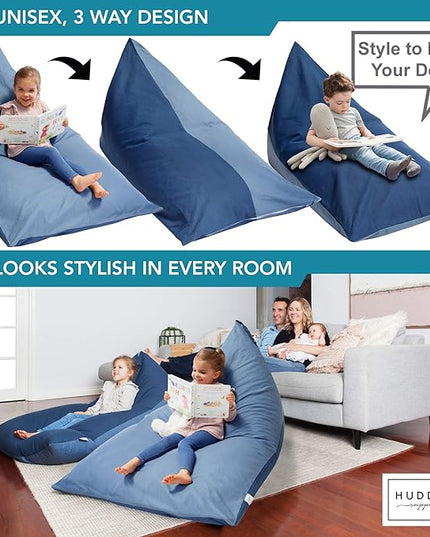 Stuffed Animal Bean Bag Storage - Machine Washable Bean Bag Chair for Kids - Extra Large Cover for Stuffing with Plush Toys, Pillows, Soft Items - Stuffed Animal Holder for Boys & Girls - Blue Denim - LeafyLoom