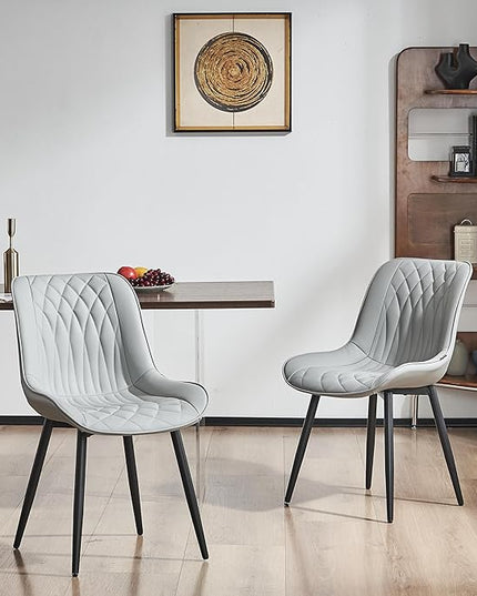 YOUNIKE Grey Dining Chairs set of 2 with High Backs Mid Century Modern Kitchen & Dining Room Chairs PU Faux Leather Upholstered sillas de comedor Comfortable Large Padded Accent Chairs with Metal Legs - LeafyLoom