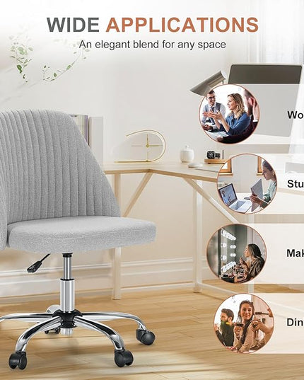 MCQ Office Desk Chair, Modern Cute Rolling Vanity Swivel Task Chairs with Wheels, Comfortable Back Seat Armless for Home, Bedrooms, Office, Study, Student, Adults, Make-up, Dressing Room, Cloud - LeafyLoom