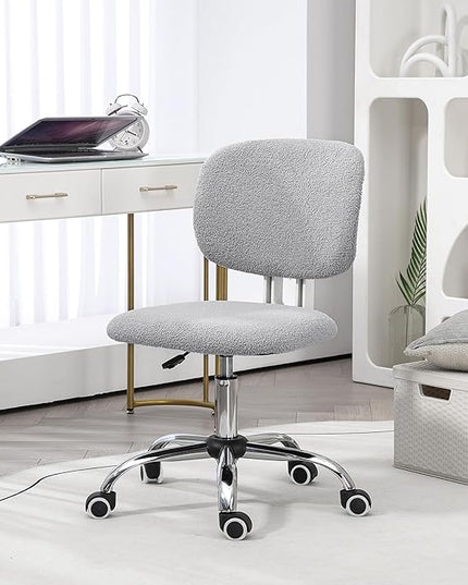 Vinsetto Cute Armless Office Chair, Teddy Fleece Fabric Computer Desk Chair, Vanity Task Chair with Adjustable Height, Swivel Wheels, Mid Back, Light Gray - LeafyLoom