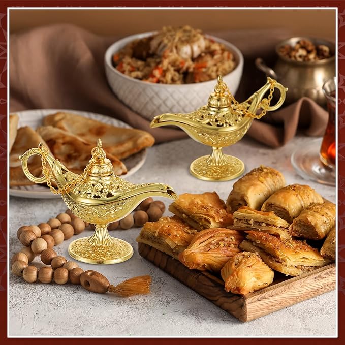 6 Pieces Magic Lamp Halloween Vintage Legend Lamp Wishing Light Costume Lamp Classic Costume Props Lamp Tabletop Decoration for Arabian Costume Props Home Party Birthday Wedding Delicate Gift (Gold) - LeafyLoom