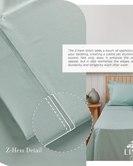 100% Cotton Percale Sheets California King Size, Pastel turk, Deep Pocket, 4 Pieces Sheet Set - 1 Flat, 1 Deep Pocket Fitted Sheet and 2 Pillowcases, Crisp Cool and Strong Bed Linen - LeafyLoom