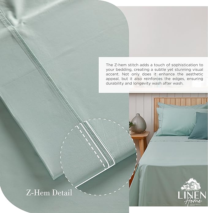 100% Cotton Percale Sheets California King Size, Pastel turk, Deep Pocket, 4 Pieces Sheet Set - 1 Flat, 1 Deep Pocket Fitted Sheet and 2 Pillowcases, Crisp Cool and Strong Bed Linen - LeafyLoom