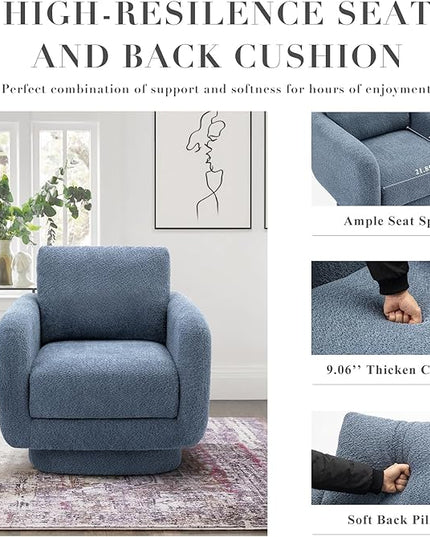 COLAMY Swivel Accent Chairs for Living Room, 32Inches Wide Upholstered Armchair with Plush Back Pillow, Modern Sofa Corner Barrel Chair for Nursery/Living Room/Bedroom-Blue - LeafyLoom