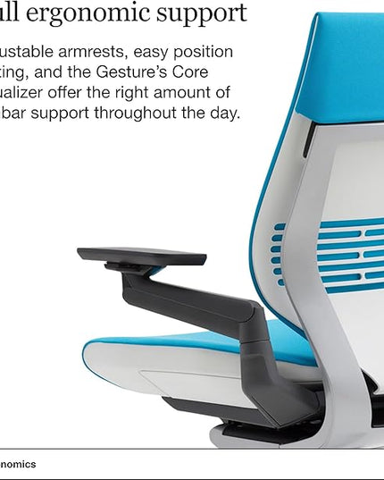 Steelcase Gesture Office Chair - Ergonomic Work Chair with Wheels for Carpet - Comfortable Office Chair - Intuitive-to-Adjust Chairs for Desk - 360-Degree Arms - Blue Jay Fabric - LeafyLoom