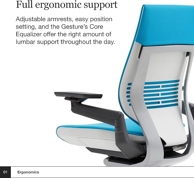 Steelcase Gesture Office Chair - Ergonomic Work Chair with Wheels for Carpet - Comfortable Office Chair - Intuitive-to-Adjust Chairs for Desk - 360-Degree Arms - Blue Jay Fabric - LeafyLoom