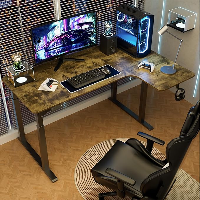 Dripex L Shaped Standing Desk, 63" x 43" Electric Standing Desk Height Adjustable, Sit Stand Home Office Corner Desk, Dual Motor Corner Standing Desk with 4 Legs - LeafyLoom