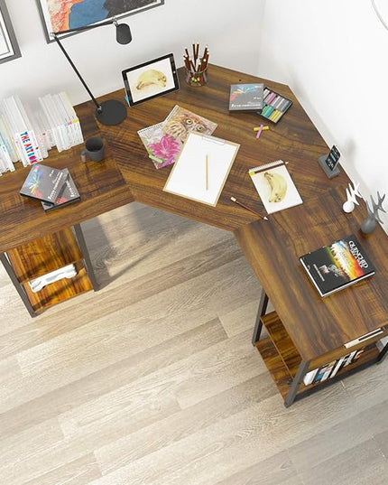 Elephance Large L-Shaped Computer Desk with Shelves, Corner Desk, Home Office Writing Workstation, Gaming Desk PC Latop Table with Storage - LeafyLoom