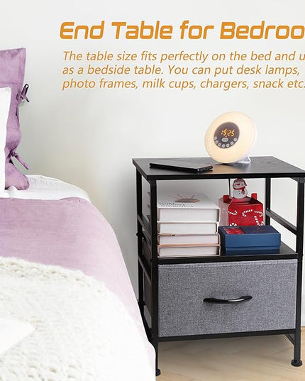 Nightstand,Drawer Dresser for Bedroom,Bedside Tables with Fabric Storage Drawer and Open Wood Shelf,Small Dresser Night Stand,Bedside Furniture,Side Table for Bed Frame,Closet,Dorm,Grey - LeafyLoom