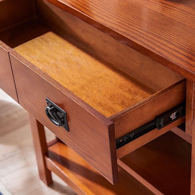 Leick Home 8261 Mission Impeccable Wood Bookcase with Drawers in Medium Oak - LeafyLoom