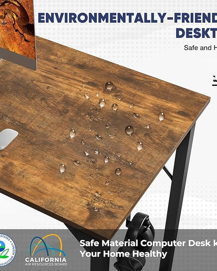 STATESVILLE 32 inch Small Computer Desk Writing Study Work Office Table Modern Simple with Storage Bag and Hook for Home Bedroom, Rustic Brown - LeafyLoom