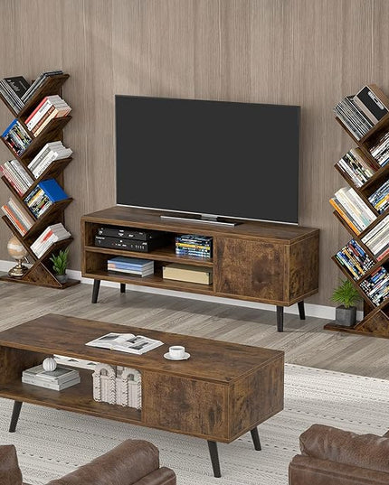 Topfurny Tree Bookshelf, 9-Tier Shelf Rustic Brown Bookcase, Retro Wood Storage Rack for CDs/Movies/Books, Anti-Fall Utility Organizer Shelves for Living Room, Bedroom, Home Office, Rustic - LeafyLoom