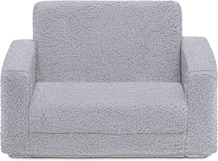 Delta Children Cozee Flip-Out Sherpa 2-in-1 Convertible Chair to Lounger for Kids, Grey - LeafyLoom