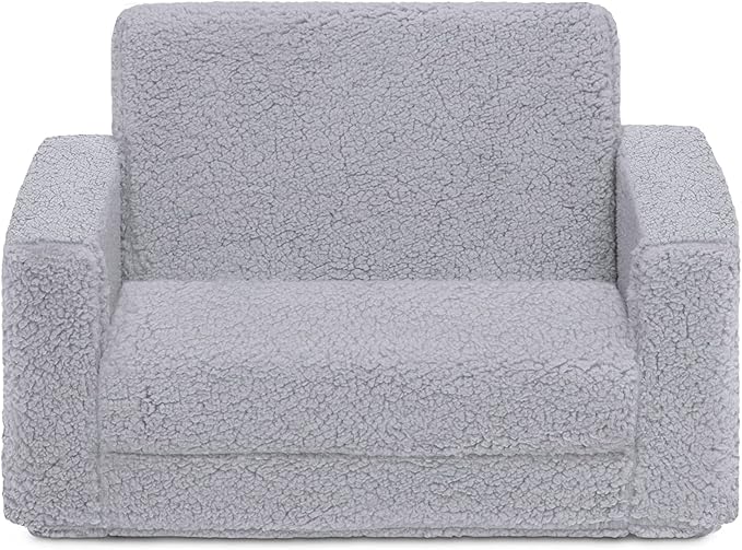 Delta Children Cozee Flip-Out Sherpa 2-in-1 Convertible Chair to Lounger for Kids, Grey - LeafyLoom
