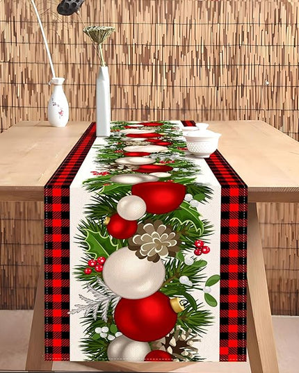 Nepnuser Black and Red Buffalo Check Plaid Christmas Table Runner 108 Inches Long Seasonal Winter Xmas Party Decoration Holiday Home Kitchen Dining Room Decor Nepnuser