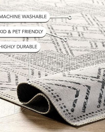 nuLOOM Mia Machine Washable Geometric Medallion Ultra Thin Area Rug, 9' x 12', Light Grey - LeafyLoom