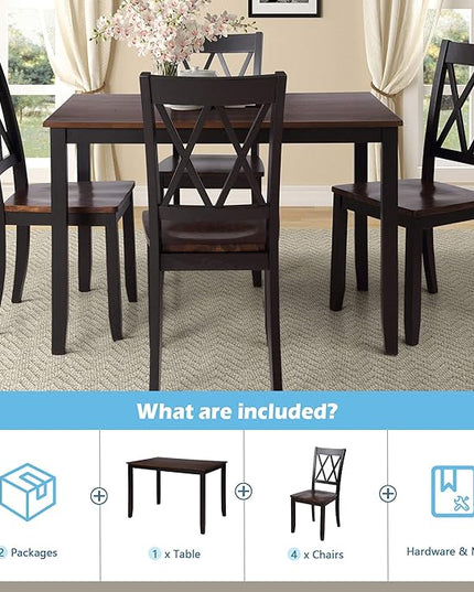 Farmhouse Style Comfortable 4 Chairs, Long-Lasting Solid Wood Home, Easy Assembly and Clean, Room, Kitchen, 5 Piece Dining Table Set, Black 25 - LeafyLoom