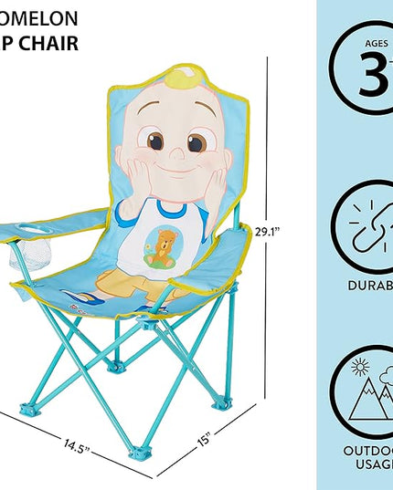 Idea Nuova Kids Indoor-Outdoor Folding Camp Chair with Carry Case, Cocomelon - LeafyLoom