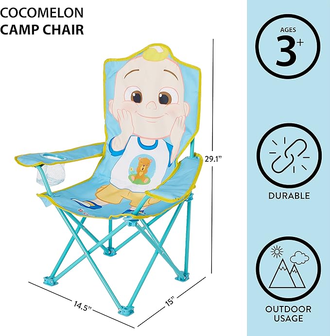 Idea Nuova Kids Indoor-Outdoor Folding Camp Chair with Carry Case, Cocomelon - LeafyLoom