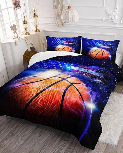 Datura home Kids Comforter Set Basketball Printed Pattern Bedding Set with 1 Comforter and 2 Pillowcases for Girls Boys Bedroom All Season(Basketball Queen) - LeafyLoom