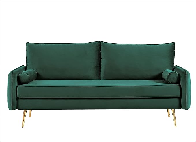 Kent Modern Sofa, European Style Velvet Living Room Furniture with Tapered Legs, Vintage Flair, and Sleek Design, Green - LeafyLoom