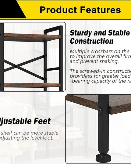 4 Tier Book Shelf, Small Bookshelf Storage Organizer, Tall Narrow Bookcase with Storage Shelves, Wooden Industrial Office Shelves for Bedroom, Living Room, Rustic Brown - LeafyLoom