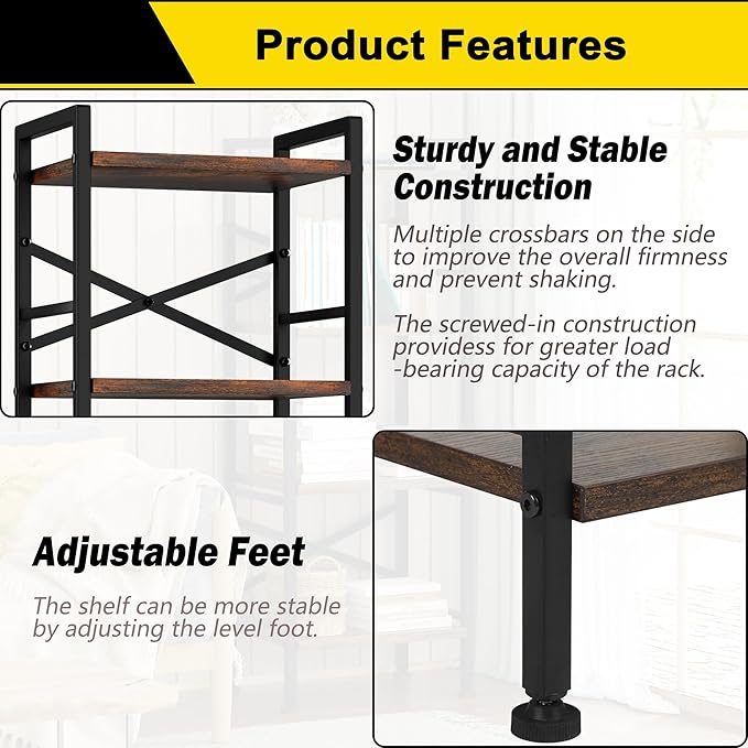 4 Tier Book Shelf, Small Bookshelf Storage Organizer, Tall Narrow Bookcase with Storage Shelves, Wooden Industrial Office Shelves for Bedroom, Living Room, Rustic Brown - LeafyLoom
