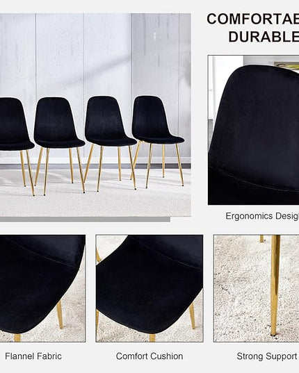 NicBex Small Kitchen Table Set for 4 Dining Room Set Modern Medieval Style Restaurant Cushioned Side Chairs, Equipped with Velvet Fabric Cushions and Metal Legs, Black - LeafyLoom