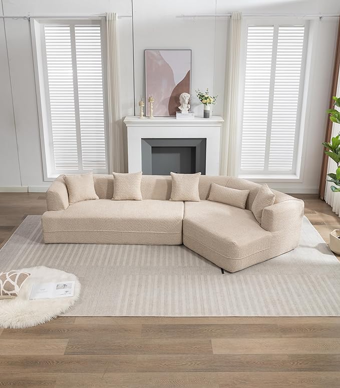 125" Modular Sectional Sofa, Modern Minimalist Style Couch with pillows for Living Room, Salon, 2 PC Free Combination, Boucle fabric, Light Brown - LeafyLoom