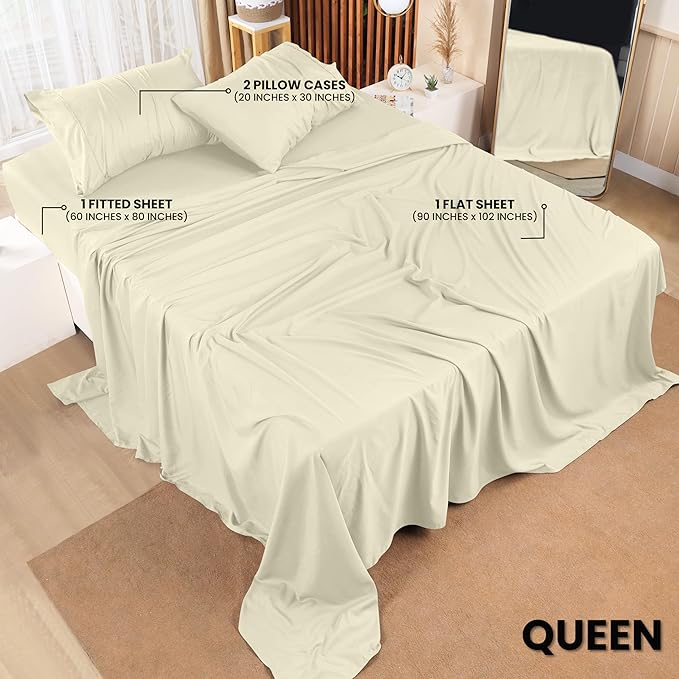Utopia Bedding Queen Bed Sheets Set - 4 Piece Bedding - Brushed Microfiber - Shrinkage and Fade Resistant - Easy Care (Queen, Ivory) - LeafyLoom