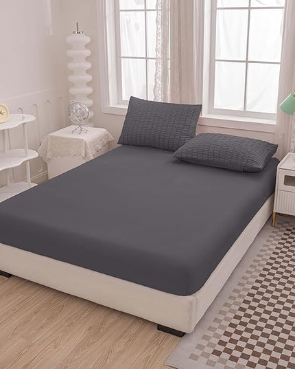 Grey Queen Size Comforter Sets for Boys Men Boho Dark Grey Seersucker Bedding Set 5 Pieces-Microfiber Lightweight All Season Comforter Set for Bedding(90x90In Comforter) - LeafyLoom