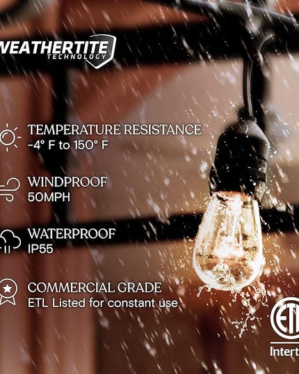 Brightech Ambience Pro Incandescent Outdoor String Lights - Commercial Grade Waterproof Patio Lights with 24 Ft Dimmable Edison Bulbs, Porch String Lights for Patio, Backyard, Christmas - 7 Bulbs 11W Brightech